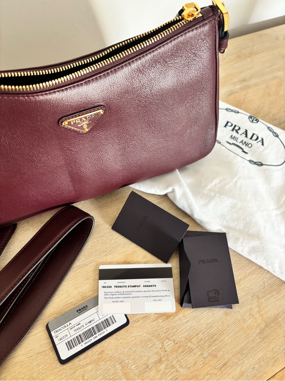Prada Aimée Leather Shoulder Bag in Bordeaux - NWT - Picture 6 of 6